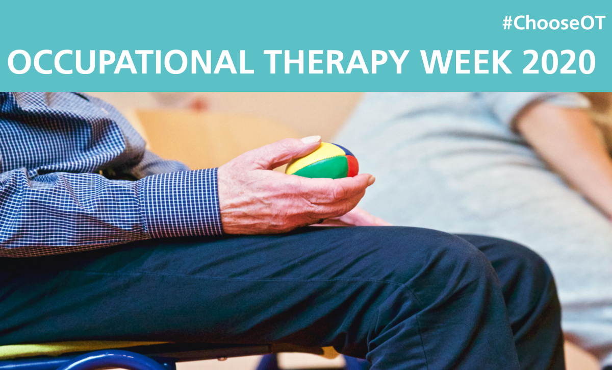 Occupational Therapy Week 2020 #chooseOT. Gentleman sat holding ball