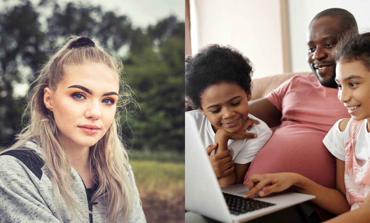 Young female with young family laughing together