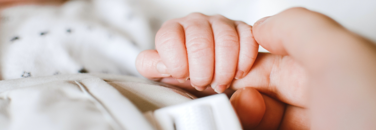 Hand holding newborn hand