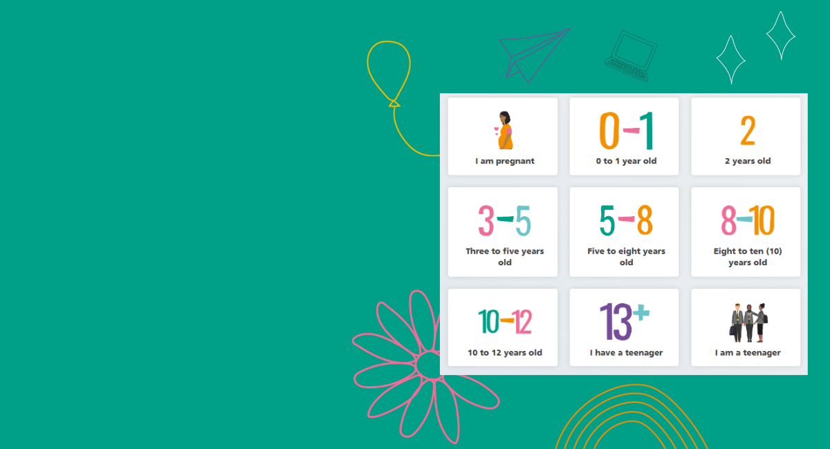 Image of Children's hub options with doodles
