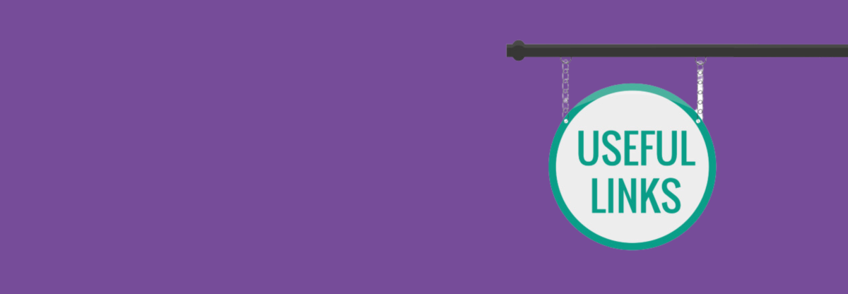 An illustration of a sign saying 'useful links' against a purple background