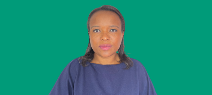 A cutout photograph of Nancy Gatawa against a green background