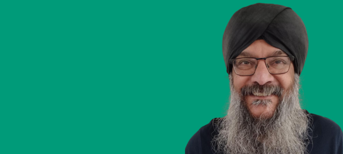 A cutout image of Ranjit Singh against a green background
