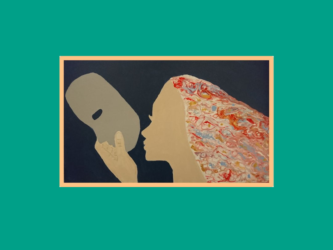 artwork of mask being removed from face created by Cheryl Stafford, an AAP member