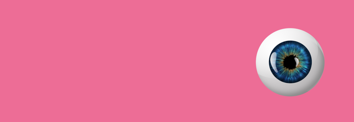 close of eye on pink banner